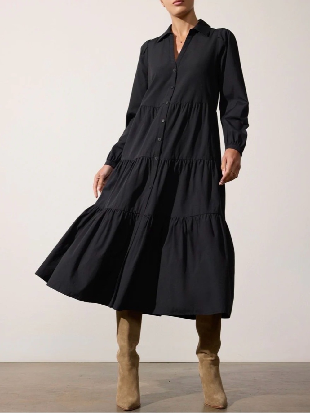 Brochu Walker The Black Long Sleeve Havana Tiered Dress – Size XS - Picture 5 of 12